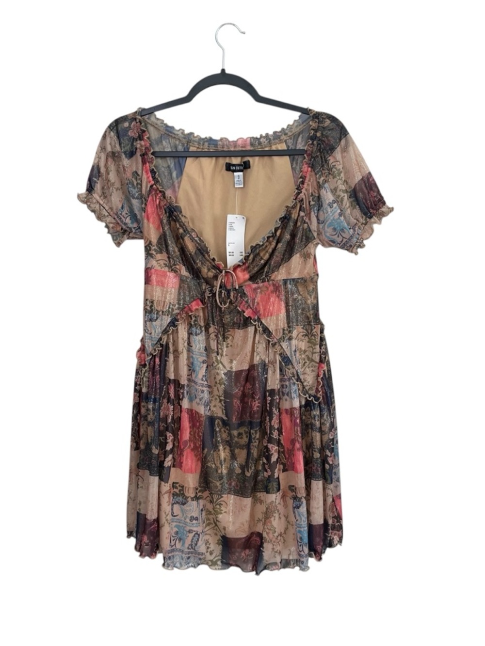 Urban Outfitters Sparkly Sammy Patchwork Multi Mini Dress Sm NWT Festival Boho
